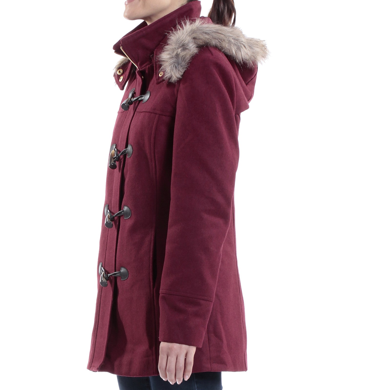 Alpine Swiss Duffy Women's Hooded Parka Fur Trim Wool Coat Toggle